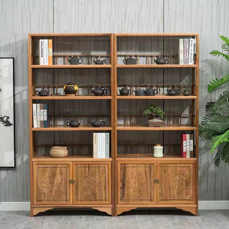 新中式多宝阁茶叶展示架老榆木博古架实木多层书柜展示架靠墙酒柜