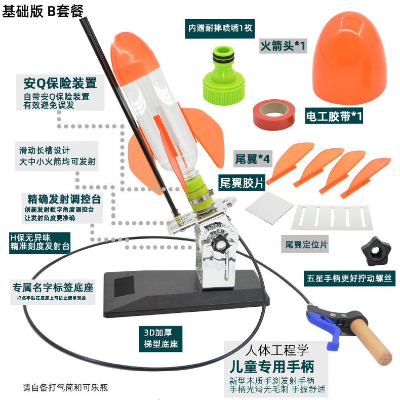 自制六年级水火箭喷嘴户外学生研学材料套装科学实验螺纹发射模型|undefined