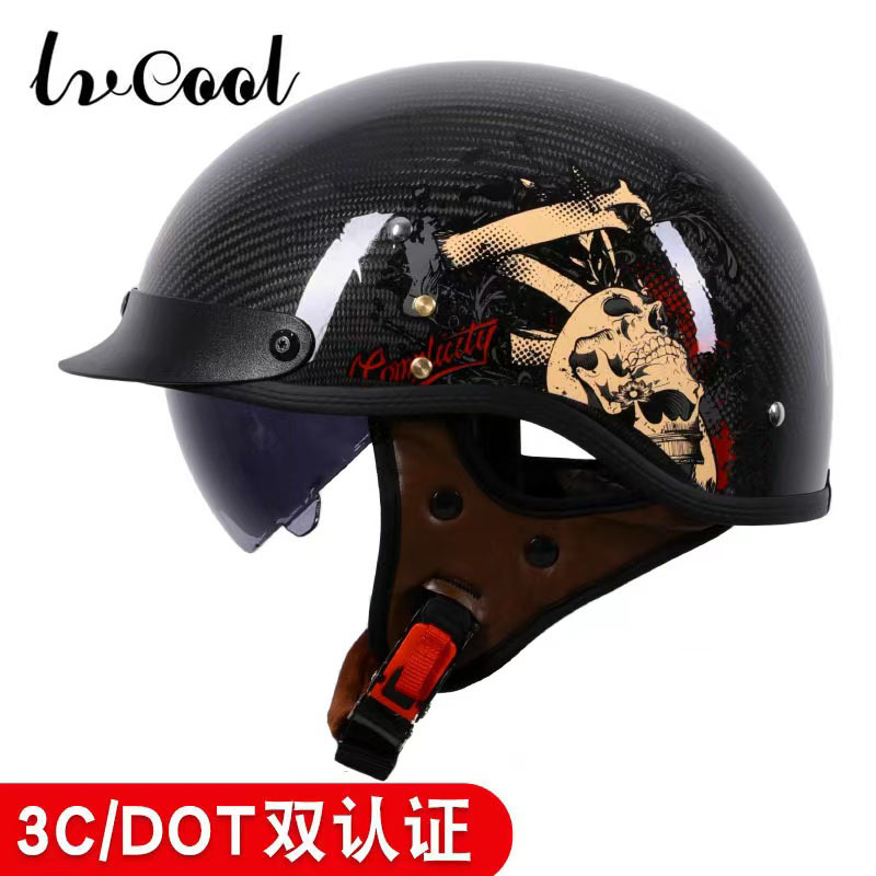 3C certificado medio casco de fibra de carbono de la motocicleta de los hombres de la motocicleta de las mujeres retro verano coche eléctrico primicia casco fábrica al por mayor