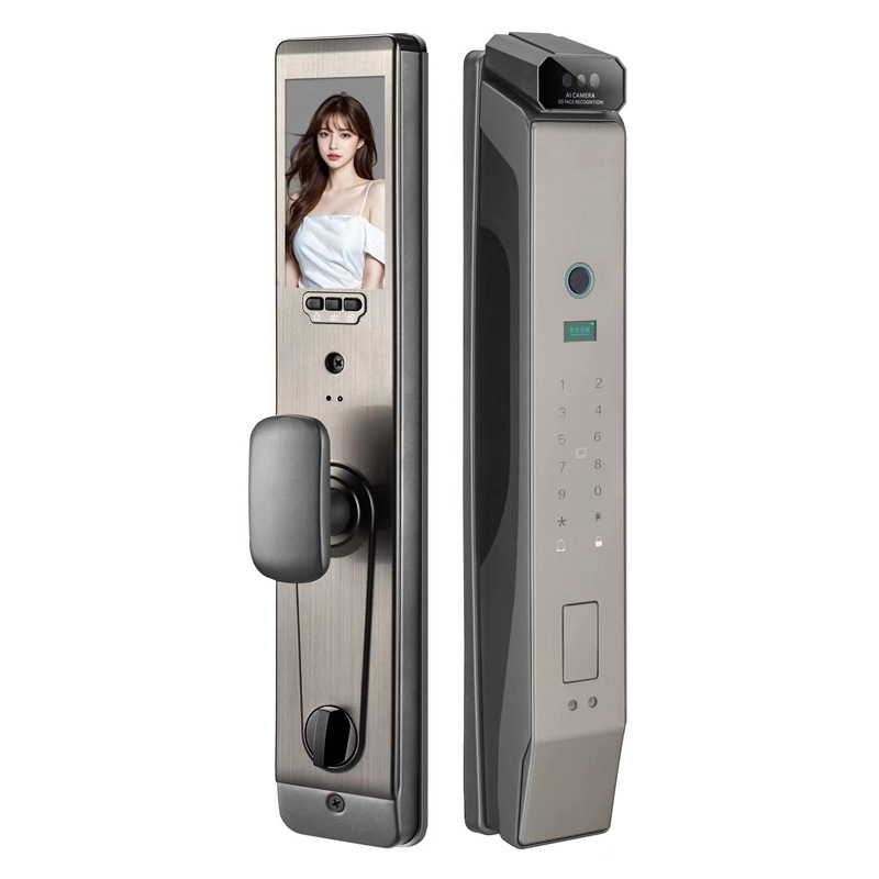 Reconocimiento facial 3D intercomunicación de monitoreo de huellas dactilares bloqueo de contraseña automático cerradura inteligente electrónica doméstica captura de pantalla grande