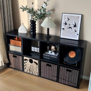 Nordic Black Eight-Compartment Cabinet Integrated Wall-Mounted Balcony Storage Cabinet Living Room Home Bookshelf Grid Cabinet