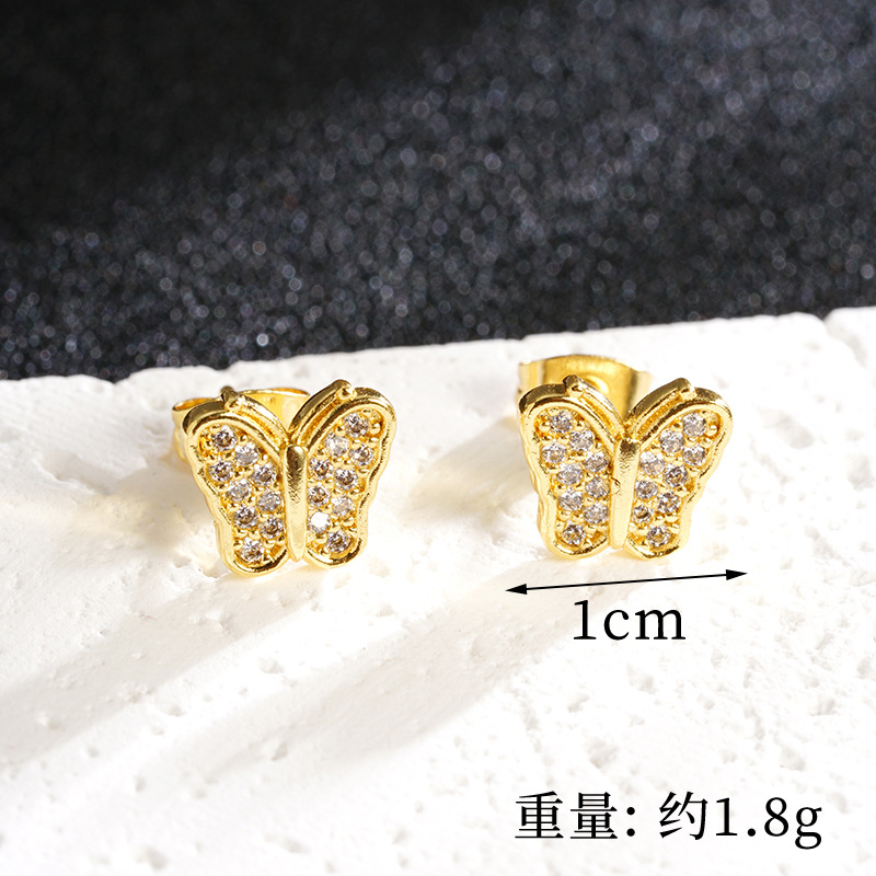 Nuevos productos vietnamita oro de arena ligero lujo mariposa imitación de diamante collar de diamante de color nicho femenino de alto nivel pendientes suministro transfronterizo