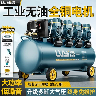 Green Industrial Air Compressor 220V Oil-Free Silent Air Pump High Pressure Air Compressor Portable Woodworking Air Pump