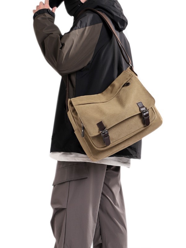 Men's Shoulder Crossbody Bag, New Versatile Canvas Bag, Practical Business Computer Bag, Fashionable Street Trendy Bag, Large Capacity