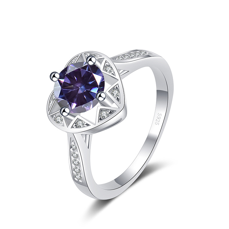 Ventas transfronterizas calientes S925 plata redonda 1 quilates anillo de piedra de moissanita estilo simple anillo de moda