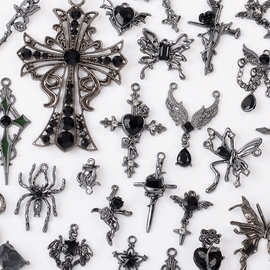 暗黑甜酷爱心玫瑰十字架蝴蝶蜘蛛合金配件手链项链diy饰品配件
