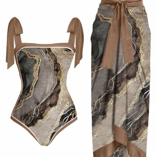 Retro European and American Conservative One-piece Bikini Swimwear Set for Women with Net Covered Blouse