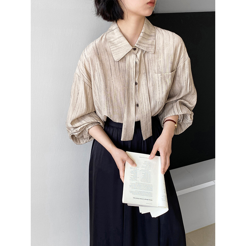 Oem Customization, Hot Demand, Old Money Style Tie-Dye Ribbon Shirt, Spring Niche Top, Unique Shirt 1307