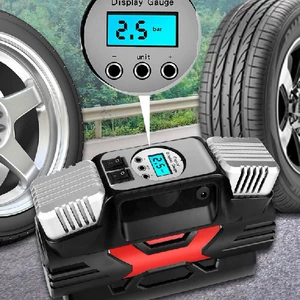 Double Cylinder Air Pump Metal Car Tire Air Pump Tire Pump Car 12V High Power Portable Inflator