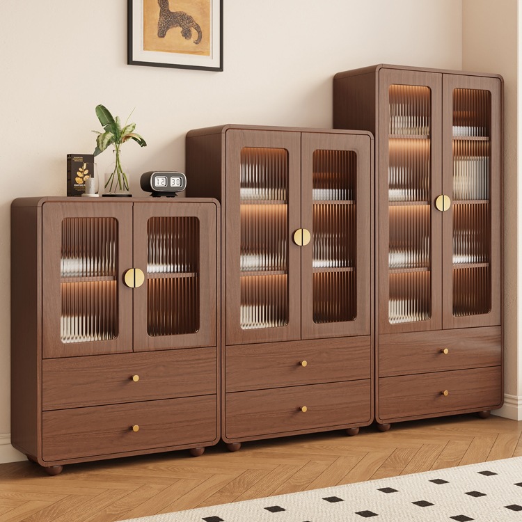 Glass Sideboard Wine Cabinet Bookcase Storage Cabinet Wall-Mounted Home Living Room Standing Cabinet Tv Side Cabinet Solid Wood Bookshelf Storage Vω