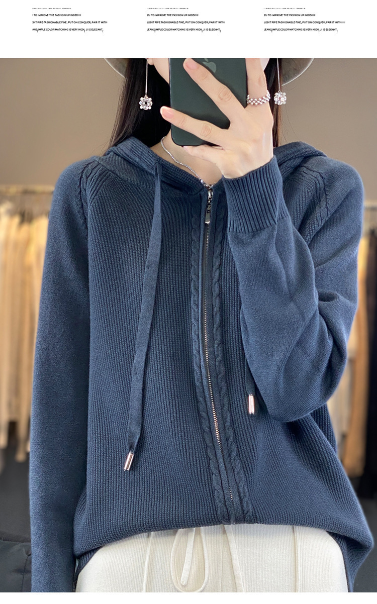 纯棉短款连帽拉链针织开衫Cotton Zip Knit Cardigan