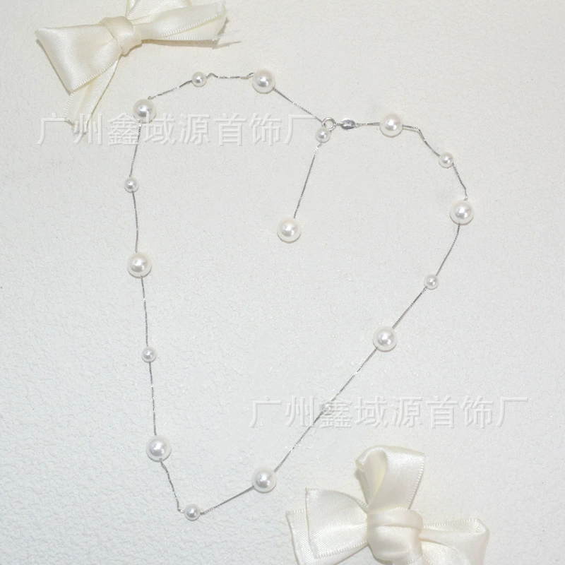Sophisticated necklace from pearl, small design chain, silver 925 sample