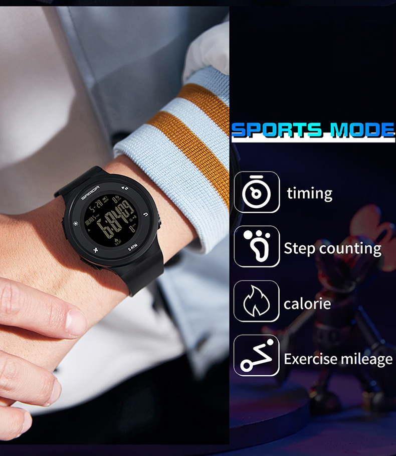 SANDA Watch Step Calories Multifunctional Luminous Waterproof Outdoor Mountaineering Electronic Watch_voghion.com