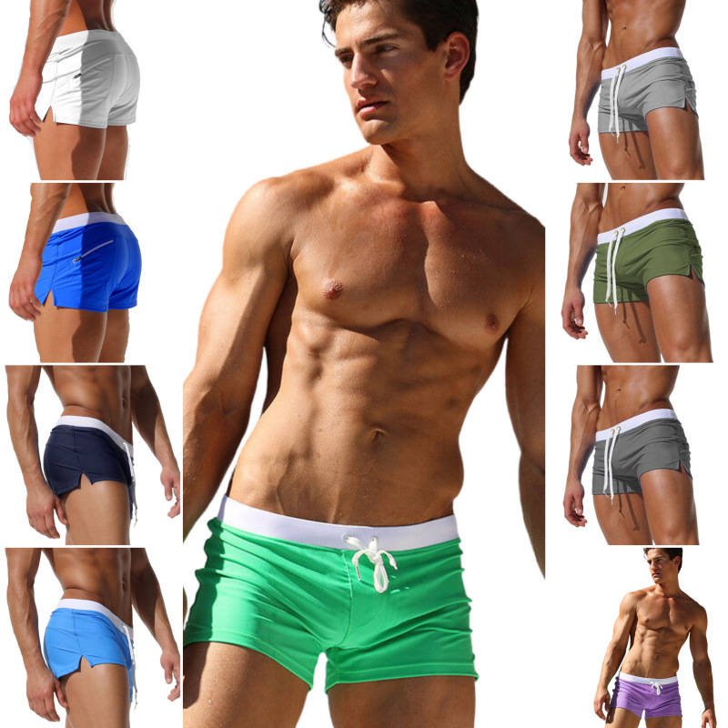 Cross Border Men's Beach Shorts Solid Color Fashion Rear Pocket Design Quick-drying Breathable Running Boxer Swim Shorts