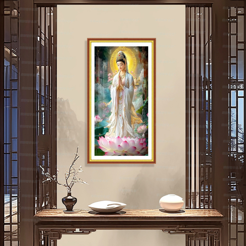 Tela de Algodón Importada, Punto de Cruz de la Mona Lisa, Tela Blanca, Guanyin, Segundo Estilo Nuevo, Imagen de Buda, Punto de Cruz para Sala de Estar