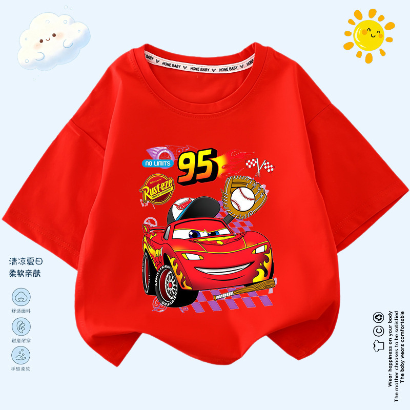 Lightning Mcqueen Clothing Cartoon Car Children's Short-Sleeve T-Shirt 2026 Summer New Style Loose Top for Kids Trendy Lightning Mcqueen Clothing Cartoon Car Children's Short-Sleeve T-Shirt 2026 Summer New Style Loose Top for Kids Trendy