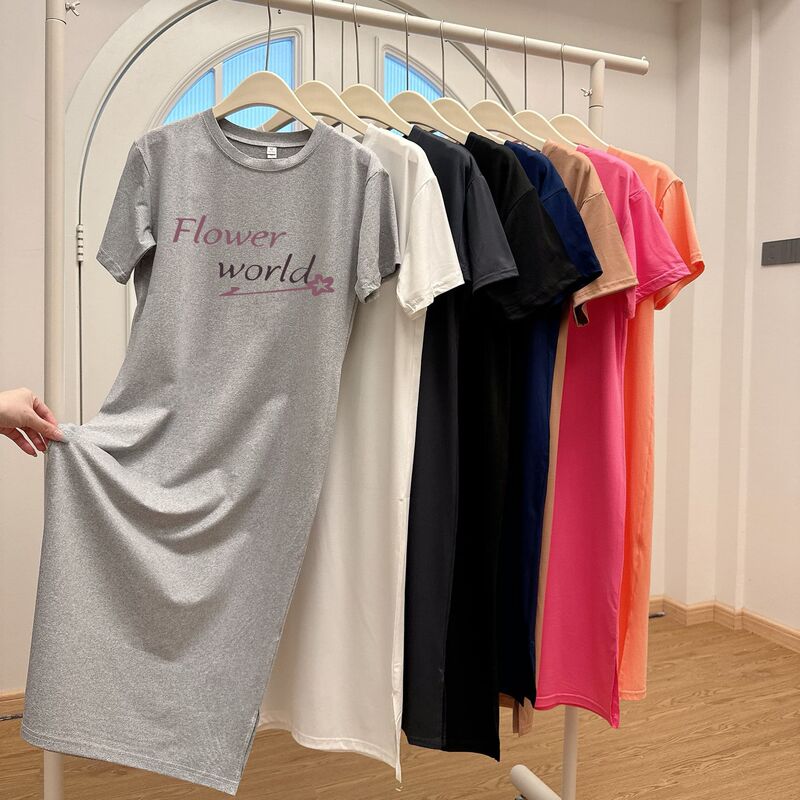 2026 Round Neck Letter Print Loose Fit Plus Size Lazy Split Dress for Women, Specially Designed for Cross-Border Sales, Maternity Dress 2026 Round Neck Letter Print Loose Fit Plus Size Lazy Split Dress for Women, Specially Designed for Cross-Border Sales, Maternity Dress