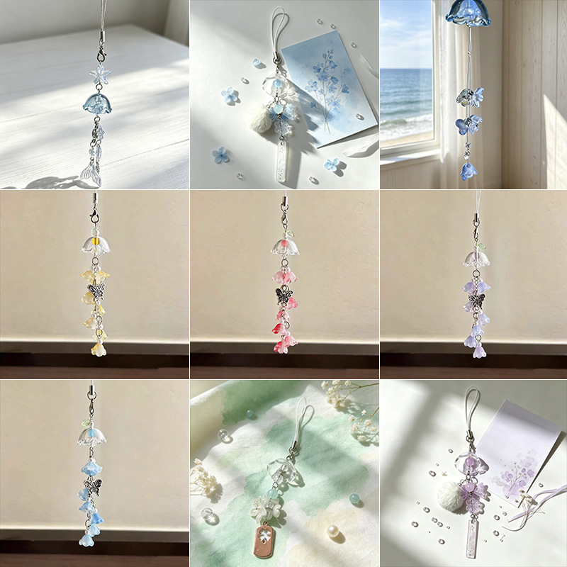 Wind chime pendant ins cute jellyfish phone chain women's bag camera key lanyard accessory couple's best friend gift