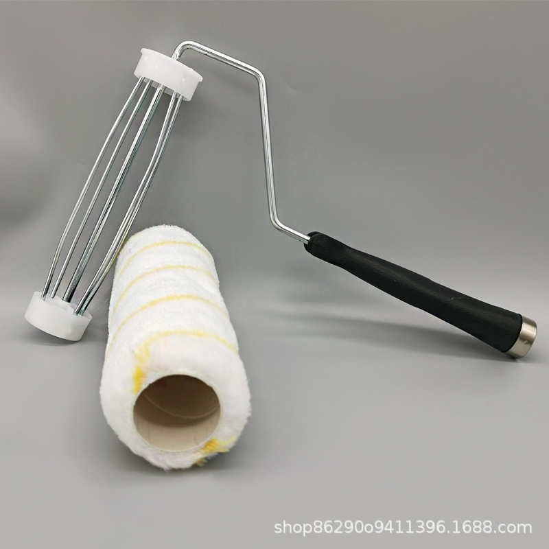 Rodillo de pintura de 9 y 7 pulgadas para comercio exterior, con soporte de jaula de pájaro de cuatro nervaduras, en poliéster, para recubrimientos de pintura, en amarillo y negro