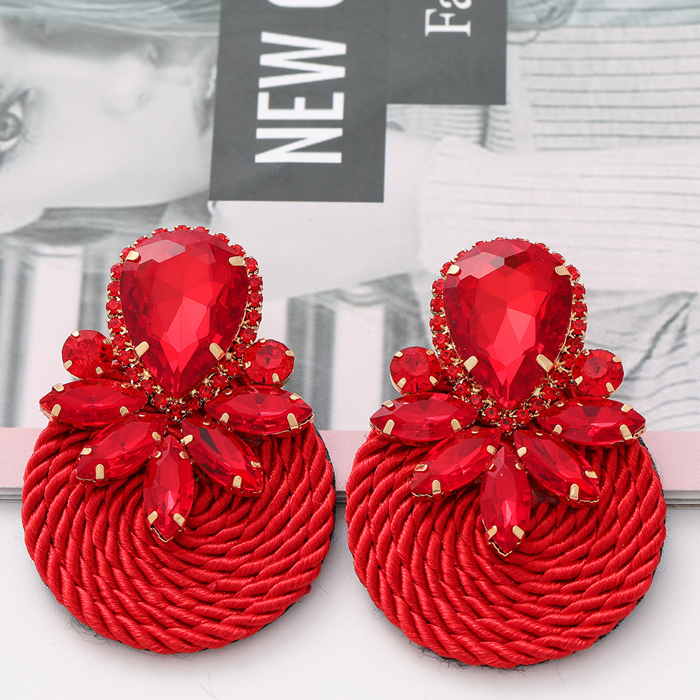 fashion round diamond braided earrings