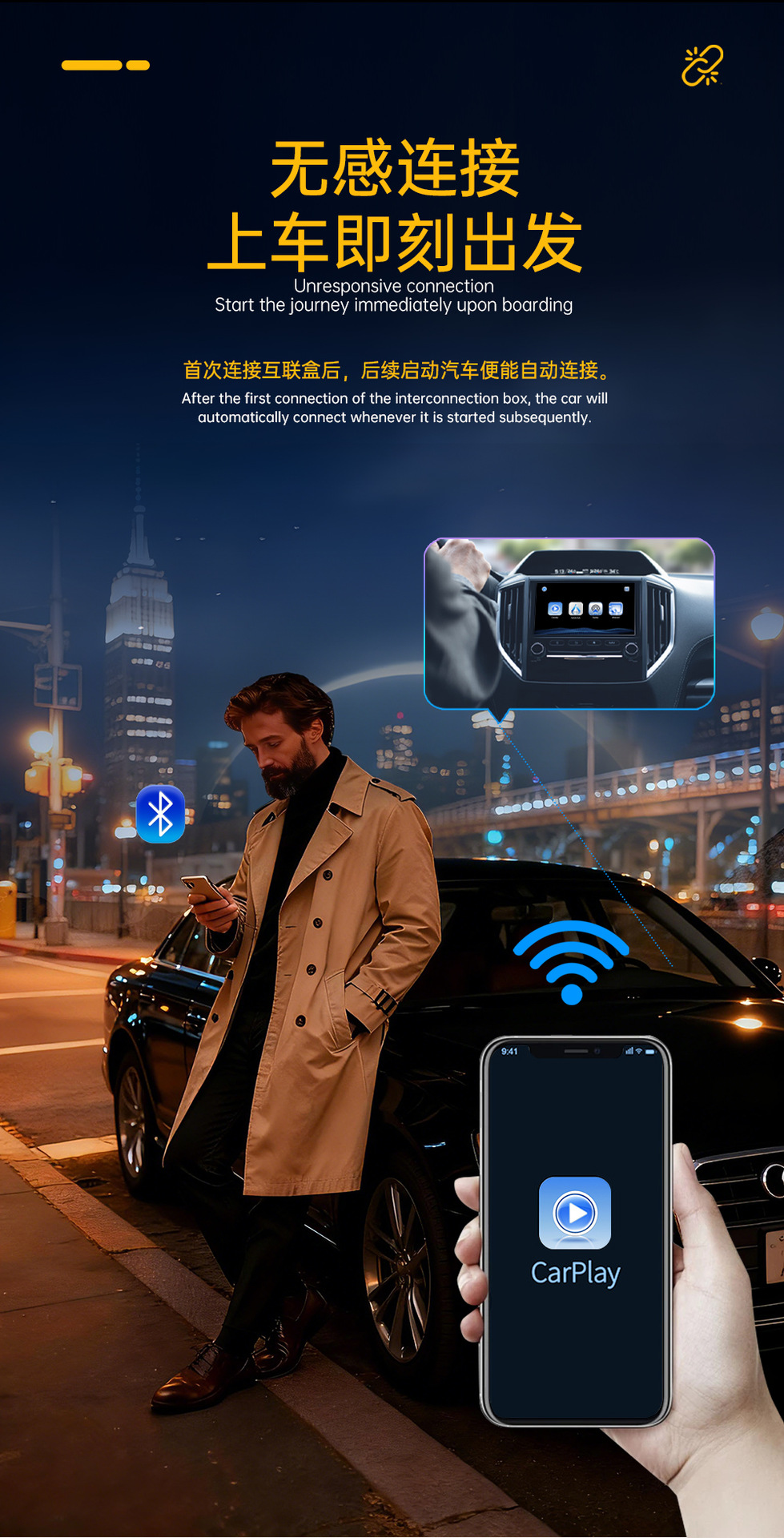 4-in-1 Wireless Carplay Box Car Adapter Converts Wired to Wireless for Mirroring Apple and Android Phone Screens