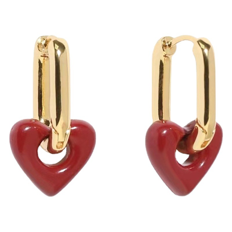 White Lily with Red Love earrings women's retro Hong Kong style high-end ear buckle ins2022 new fashion earrings