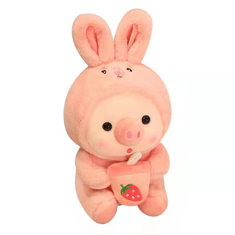 Lindo transformación leche té cerdo peluche cerdo muñeca niños mujer Regalo De vacaciones máquina de agarre muñeca al por mayor