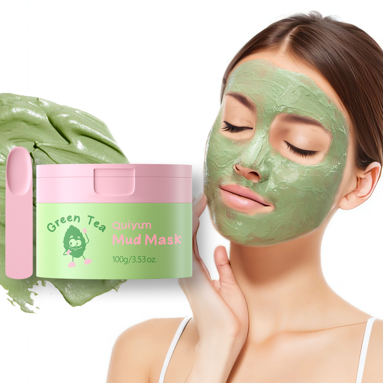 QUIYUM Green Tea Mud Mask 100g (Cross-border, moisturizing, cleansing, pore-refining, all-English, mud mask, available for export)
