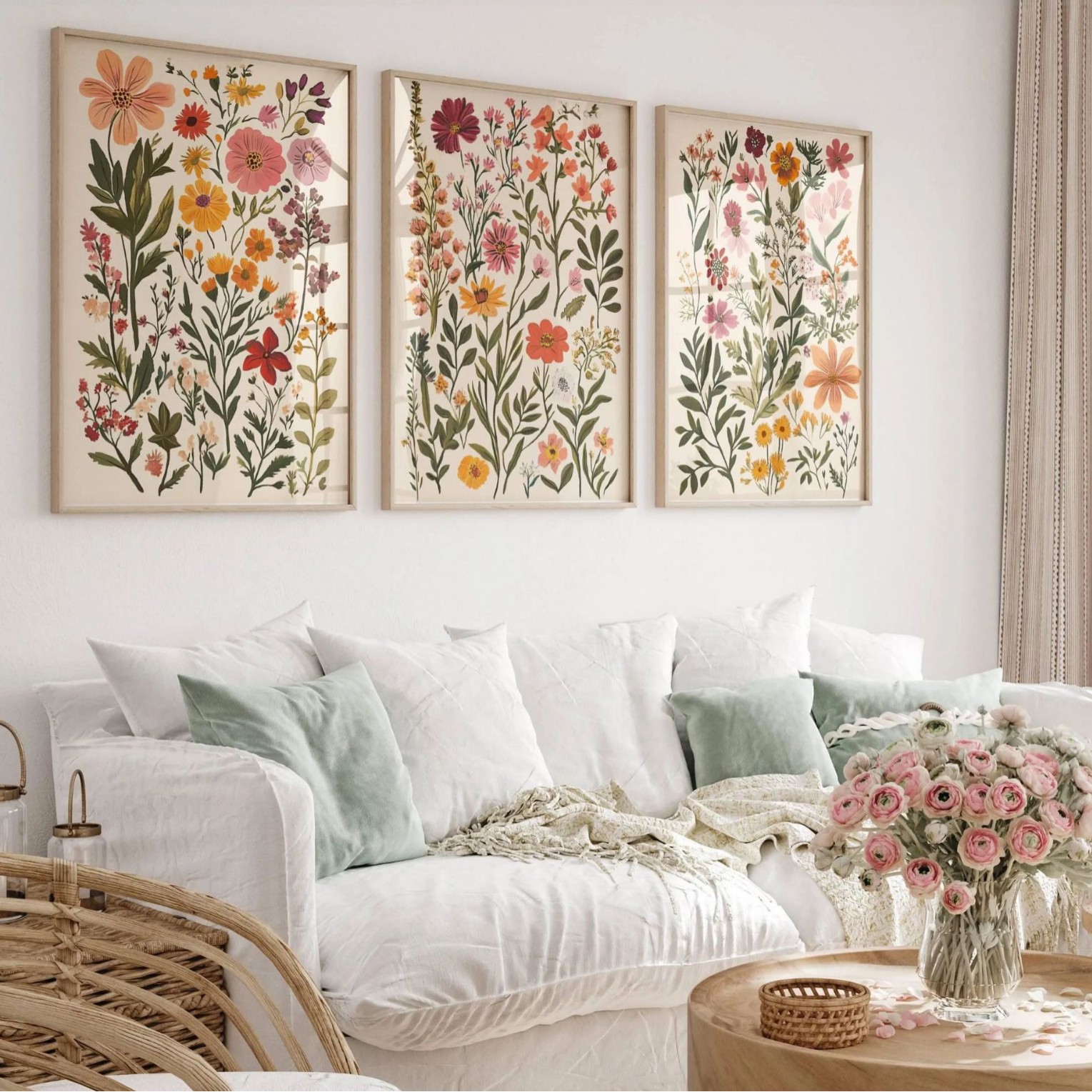Modern Foreign Trade Warm and Fresh Wildflower Bouquet Bedroom Living Room Hanging Painting Canvas Decorative Painting Core Frameless Poster