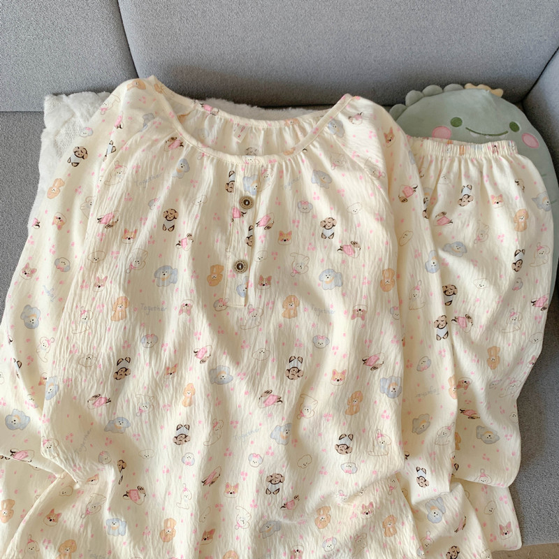 卡通云朵棉睡衣女春秋季女款长袖长裤可爱云朵棉圆领家居服套装|undefined