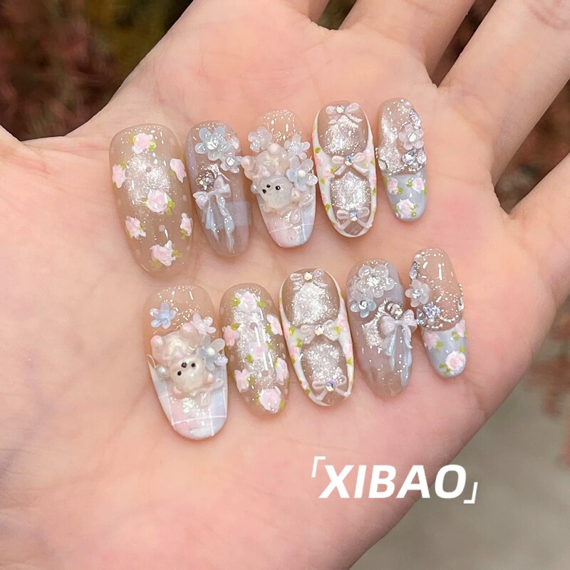 French-Style Wearable Nails, Medium-Length, High-End, Cute, and Complexion-Enhancing Wearable Nail Art, 2026 New Model, Handmade Fake Nail Patches