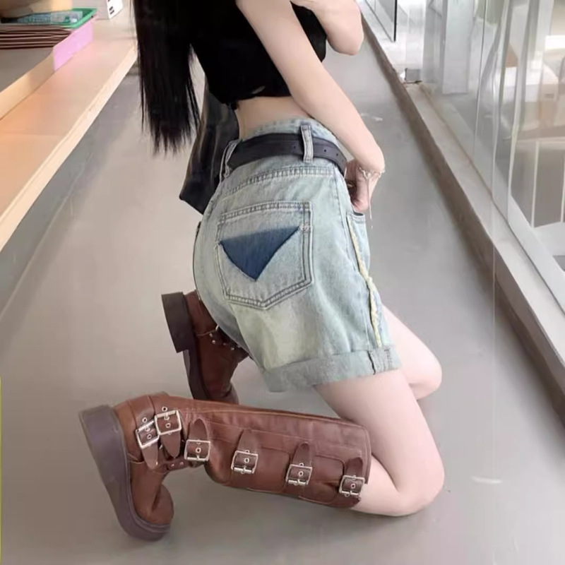 Light-Colored Wide-Leg Jeans for Women 2025 Spring and Summer New Shorts Petite Straight Loose Rolled-Up A-Line Pants