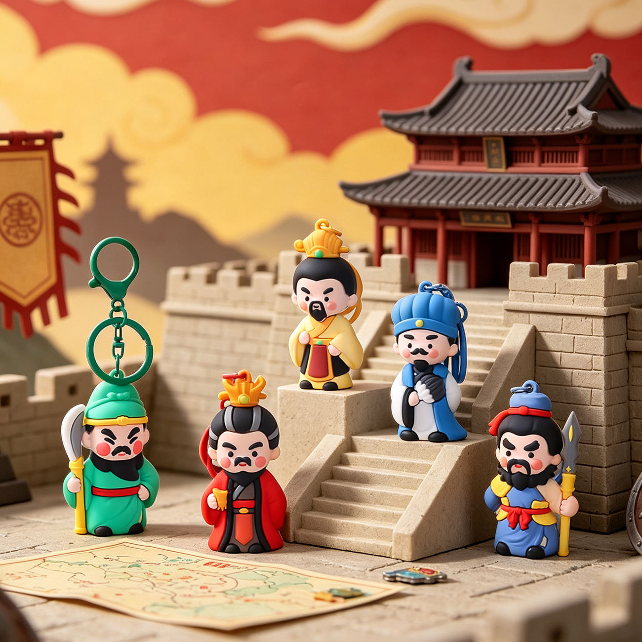 Ryobei, Zhuge Liang, Guan Yu Three Generals Keychain Backpack Pendant Sichuan Han Dynasty Three Kingdoms Cultural Tourism Creative Gift Wholesale