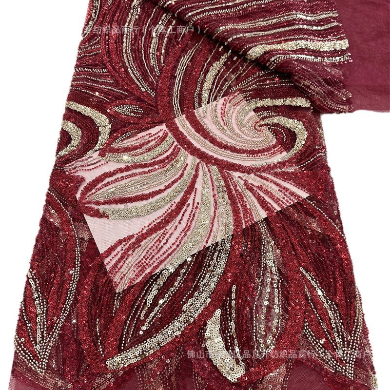 Tejido de cuentas de tubo de cuentas de sequinado tejido bordado alto estilo europeo, americano, francés vestido de cena de baile vestido de boda tejido
