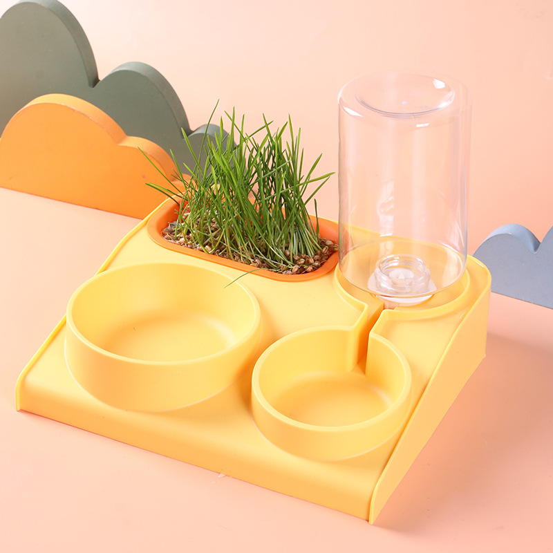 Nuevo tazón para mascotas, caja de hierba para gatos, tazón para gatos, tazón de almacenamiento automático de agua, tazón para mascotas 2 en 1, tazón de alimentación automática