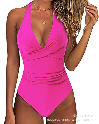 2024 Amazon Sexy traje de baño de una pieza de contracción del vientre de las mujeres Halter push up traje de baño
