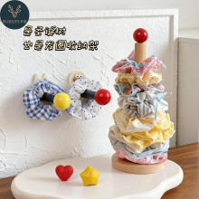 日式多巴胺实木大肠发圈收纳架桌面木质置物架头绳皮筋饰品展示架