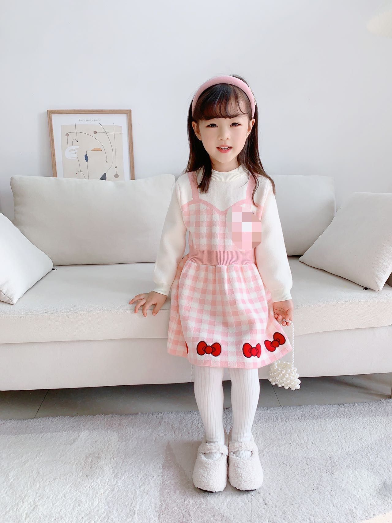 Ragazze Di Lana D 2023 Inverno Nuova Bambina Alla Moda Falso in Due Pezzi Del Fumetto Ricamato a Maniche Lunghe per Bambini_voghion.com