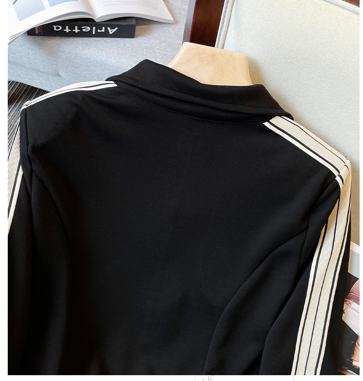 Women's Clothing Plus size fat mm fashionable and versatile stand up collar tops with three stripes overalls sports casual two piece suit_voghion.com