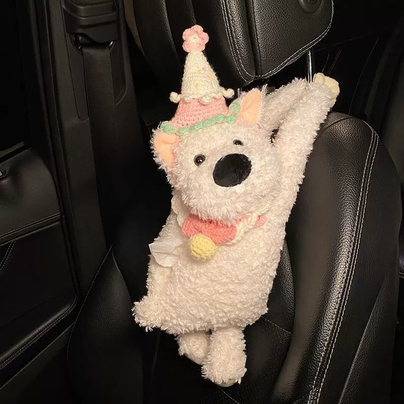 车载纸巾盒创意可爱西高地抽纸盒汽车内纸巾挂袋2025新款车用挂式