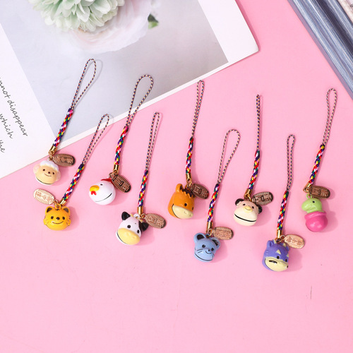 Cartoon Bell Twelve Zodiac Phone Chain, Nationalist Style Zodiac Small Pendant Necklace Accessory Keychain