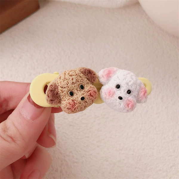 C6207 puppy brown + white hair clip