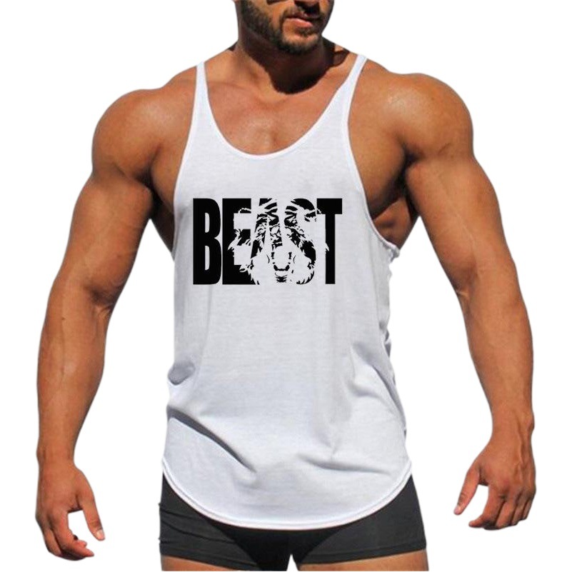 AliExpress eBay popular Impresión de letras de los hombres Fitness deportes chaleco culturismo correa de hombro delgada chaleco en forma de I de algodón