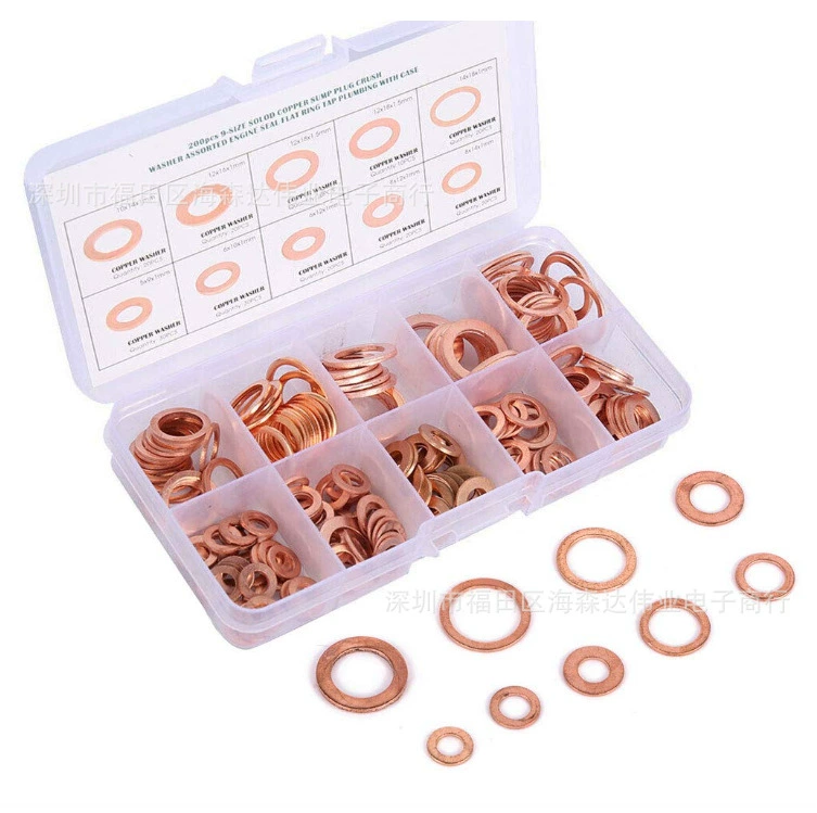 200PCS медный уплотнитель уплотнения в штучной упаковке 9 видов спецификации O-образное уплотнение Прокладка медная прокладка M5-14