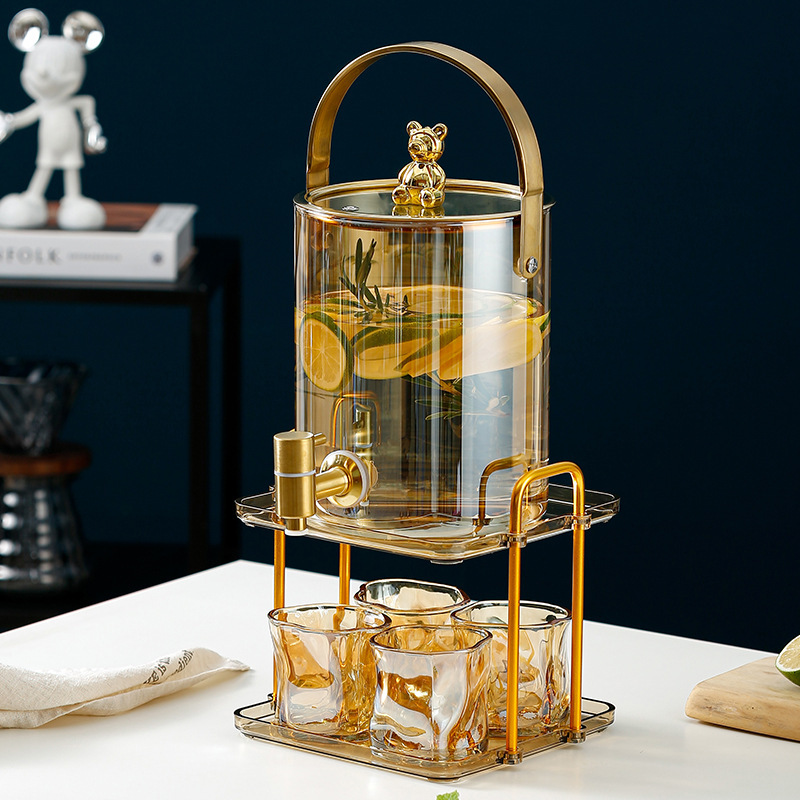 Glass Cold Water Pitcher, High Temperature Resistant, Large Capacity Fruit Tea Container, Beverage Container with Spigot, Water Storage Pitcher Set, Light Luxury