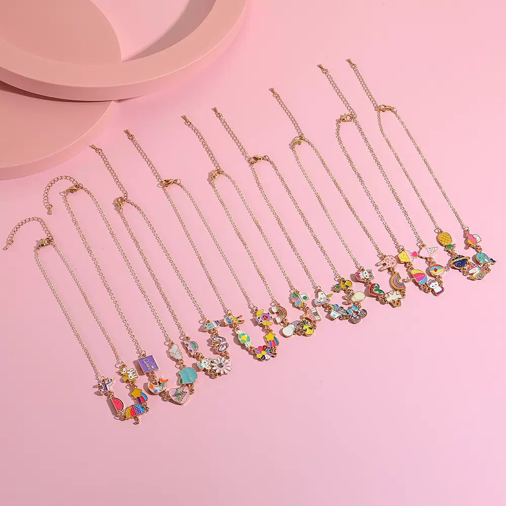 跨境儿童合金滴油项链锁骨链不褪色女公主欧美简约女孩个性百搭