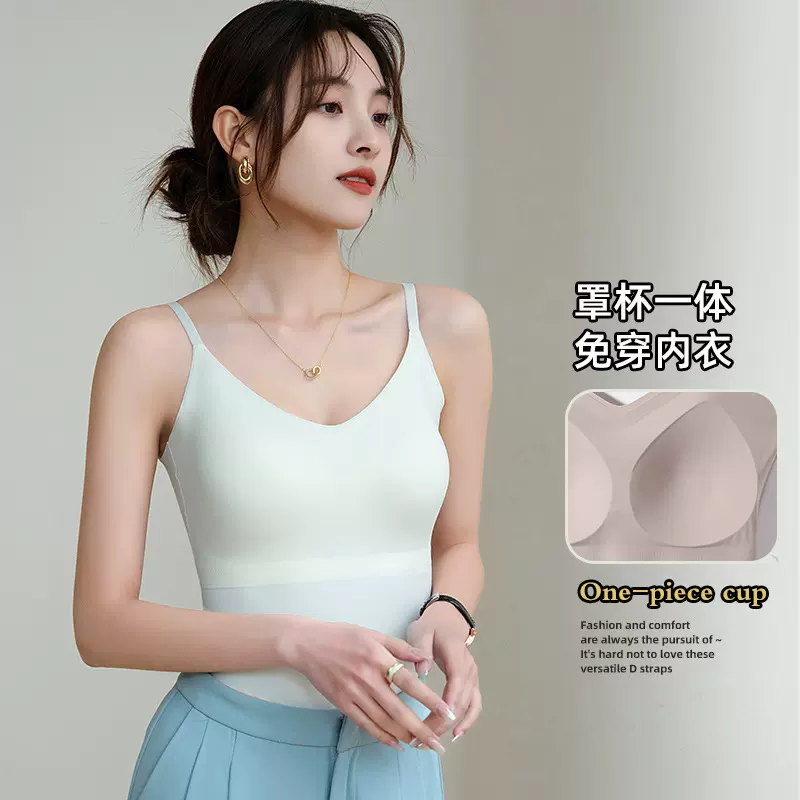 春夏素简6617美背吊带文胸一体打底固定杯内搭外穿背心女背心式