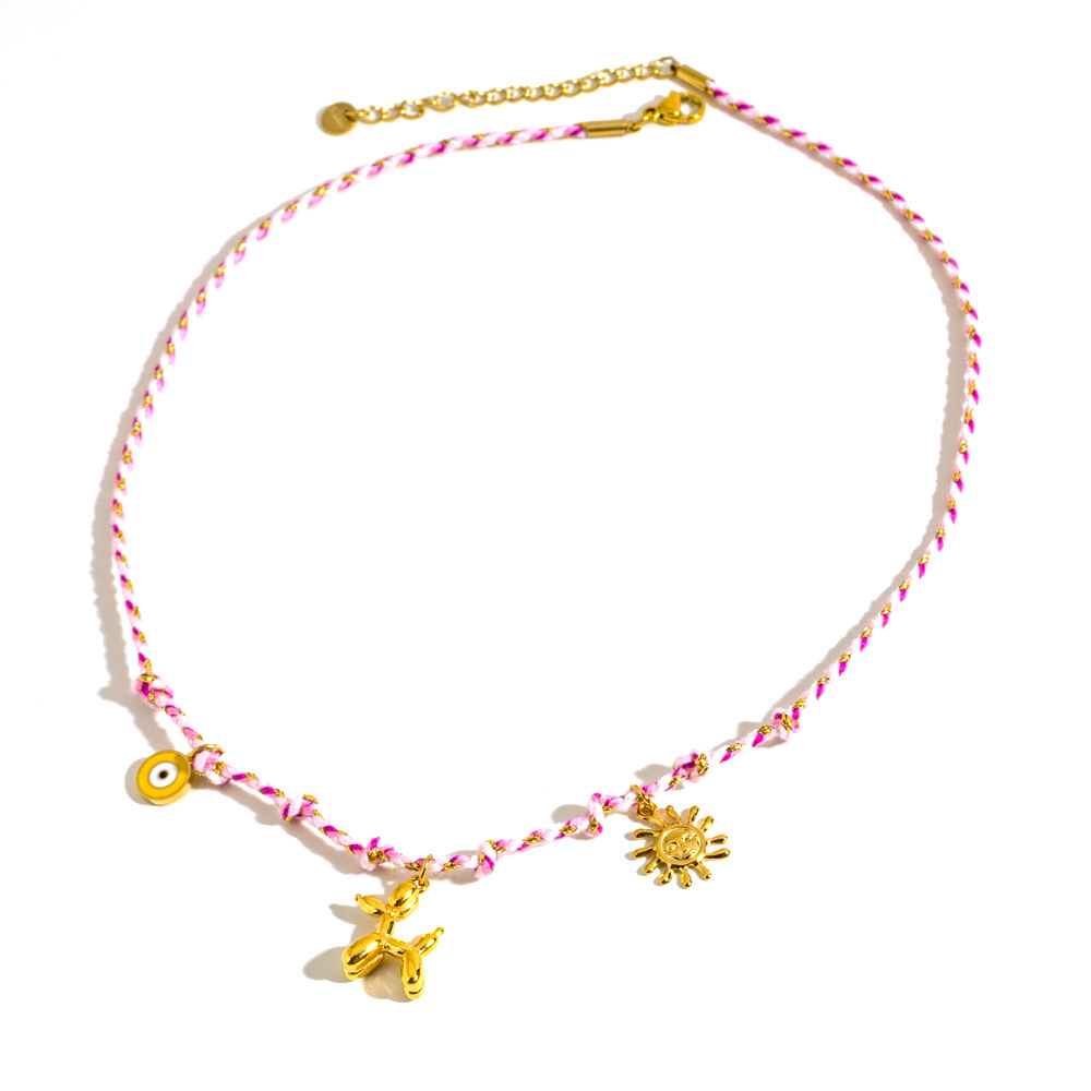 Heart Shape Pattern PVD Coated Real Gold Plated Sun Star Heart Shape Rope Titanium Steel IG Style Waterproof Non Tarnish Rope Multi Charms Necklace