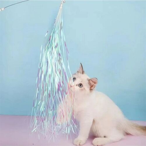 Cat toy colorful ringing paper cat funny stick with replaceable head pet interactive bell steel wire long pole cat funny toy