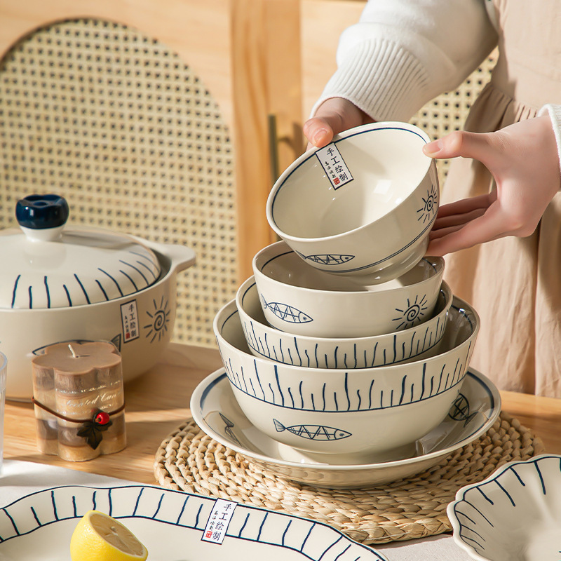 Tableware Set Rice Bowl Plate Japanese Dish Set Complete Set of Japanese Restaurant Ceramic Kitchenware Plates